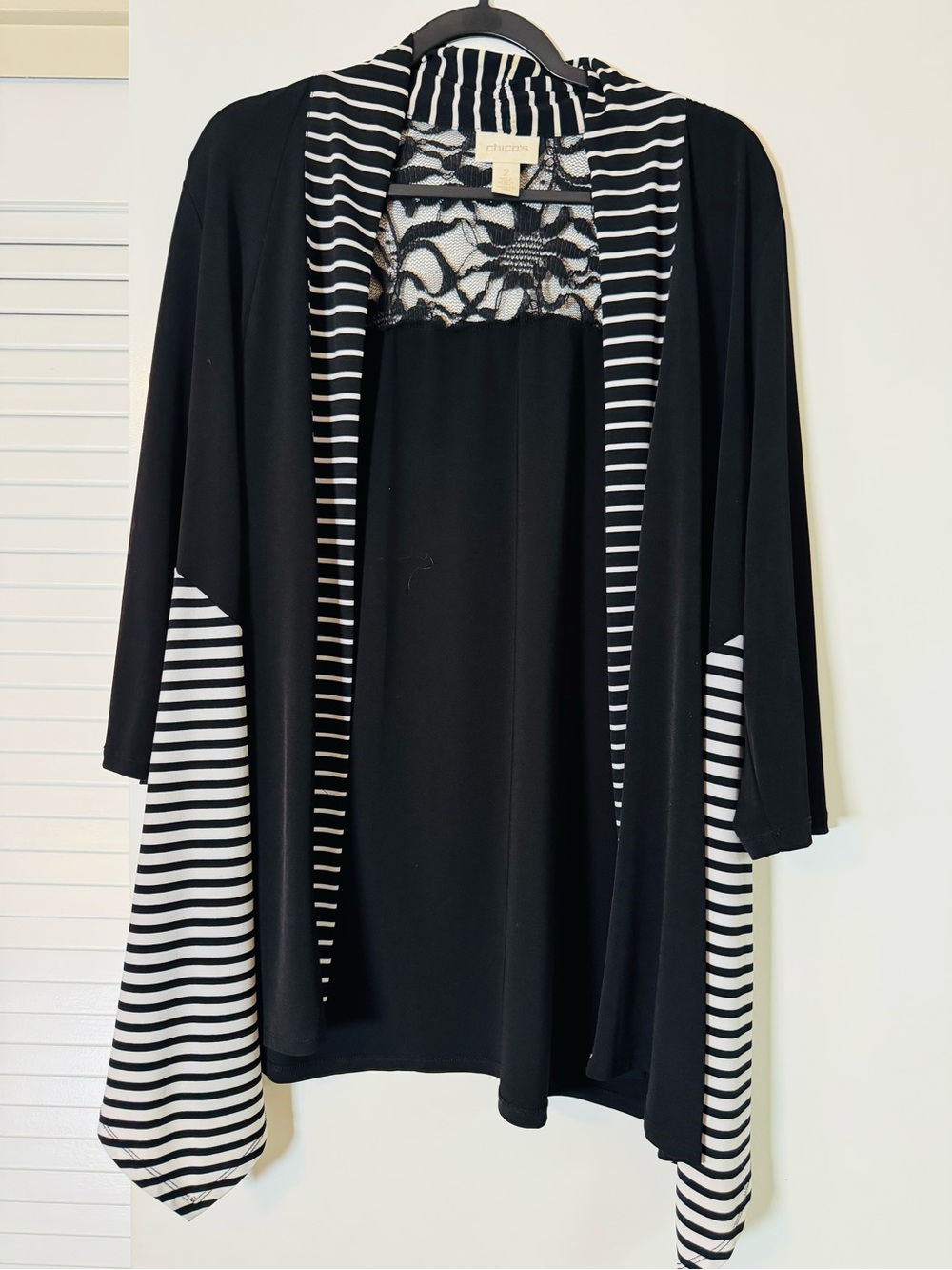 Chico's Black & White Striped Open-Front Women's Cardigan Size 2 (12/14)